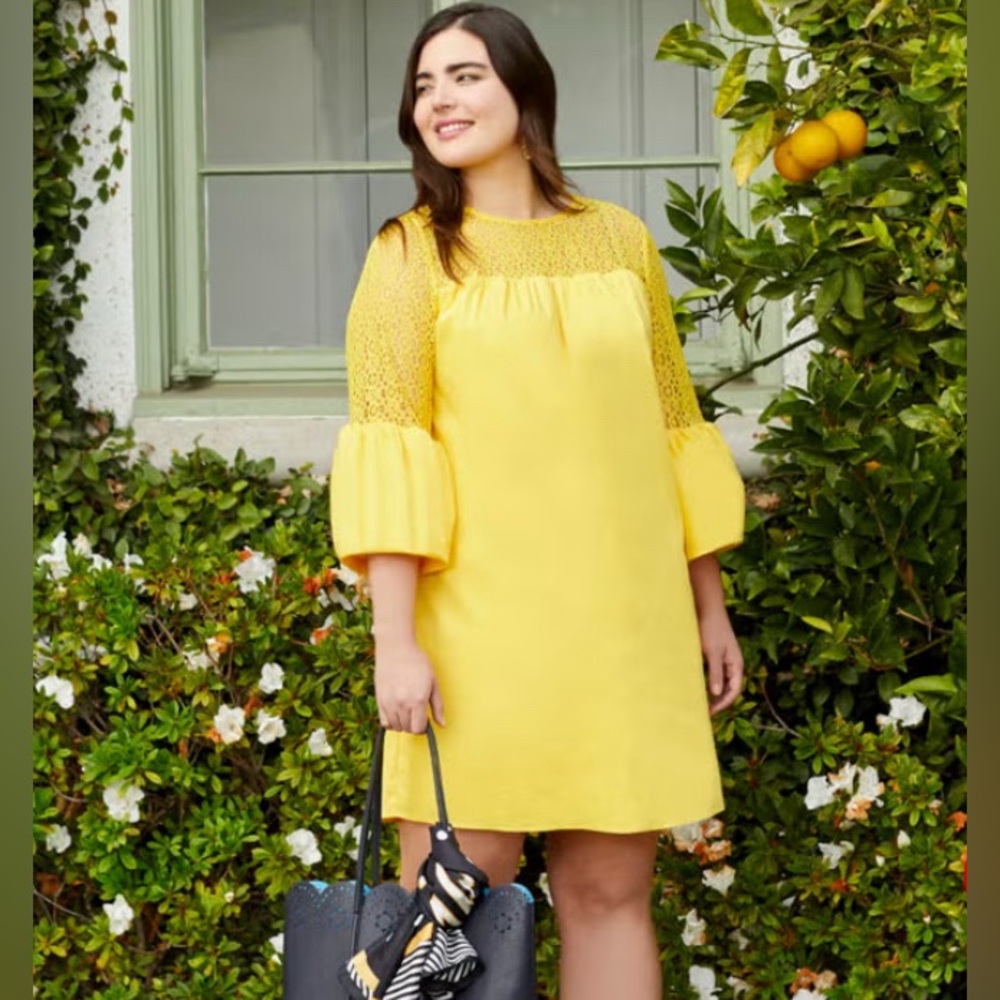 Draper James x ELOQUII Lace Yoke Shift Dress in Sunshine Yellow | Size 14